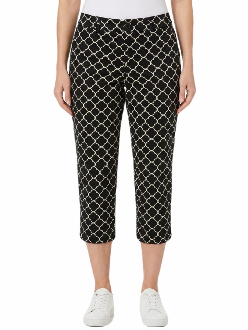 St. John's Bay Women’s 6 Cotton Chino Crop Pants Black White Geometric Mid-Rise